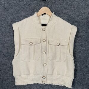 Christian Lacroix Womens Medium Vest Crop Cream Tweed Metallic Sleeveless Jacket